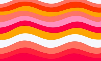 abstract, colorful seamless pattern composed of undulating or wavy horizontal stripes. The vibrant color palette features shades of orange, pink, and red, interspersed with white, backgrounds
