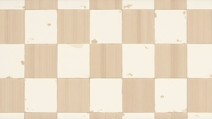 Brushed light elm checkerboard flooring, textured grain, rustic industrial, seamless pattern, neutral lighting, tool marks.