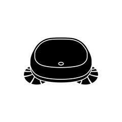 A compact robotic cleaner moves effortlessly across the floor, equipped with sensors for navigation. This device showcases innovation in home maintenance, highlighting its sleek design