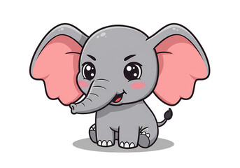 Fototapeta premium Adorable Baby Elephant Cartoon Cute Gray Elephant Illustration isolated on transparent background