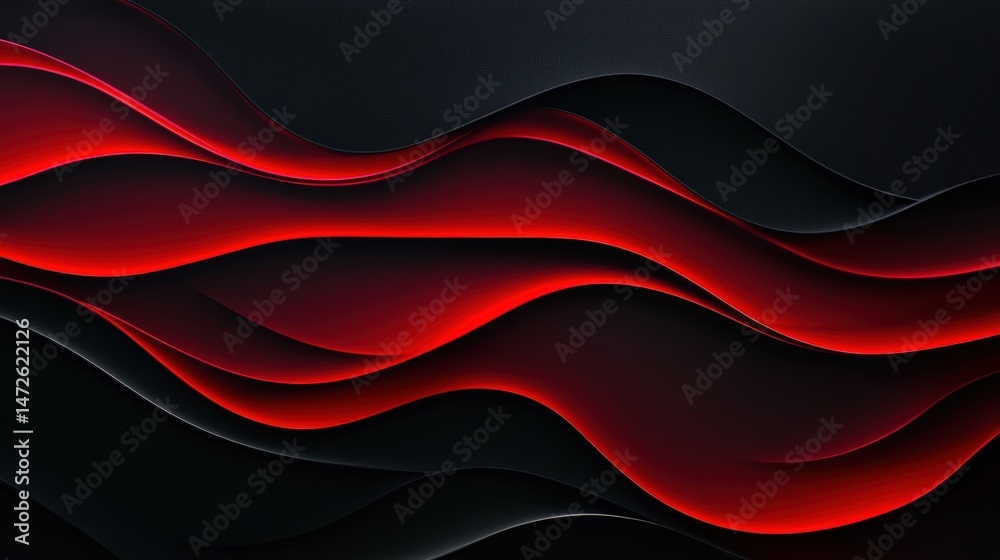 Aufkleber abstract flowing waves in red and black colors with smooth curves and layered design creating a dyna