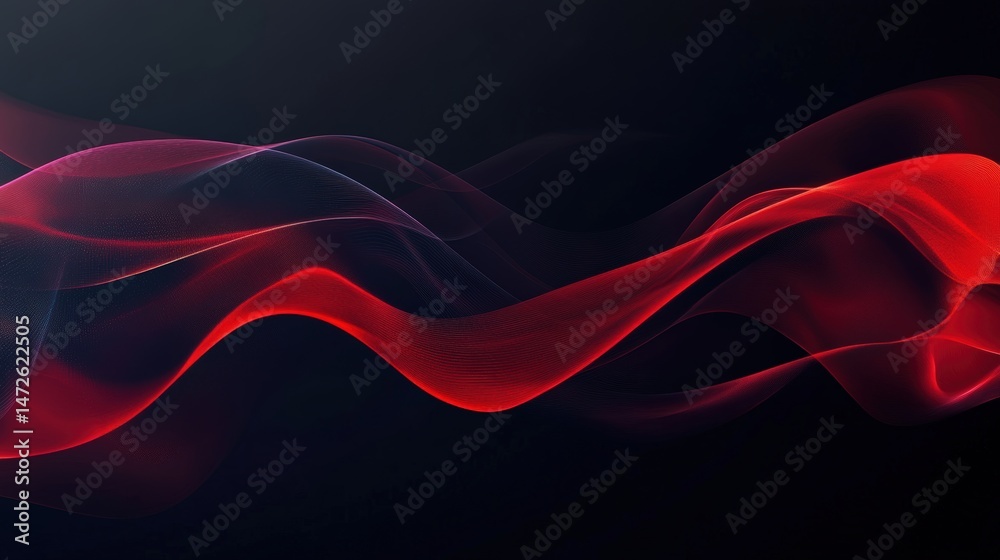 Poster abstract flowing red smoke or textile waves with smooth curves and dynamic movement against dark bac