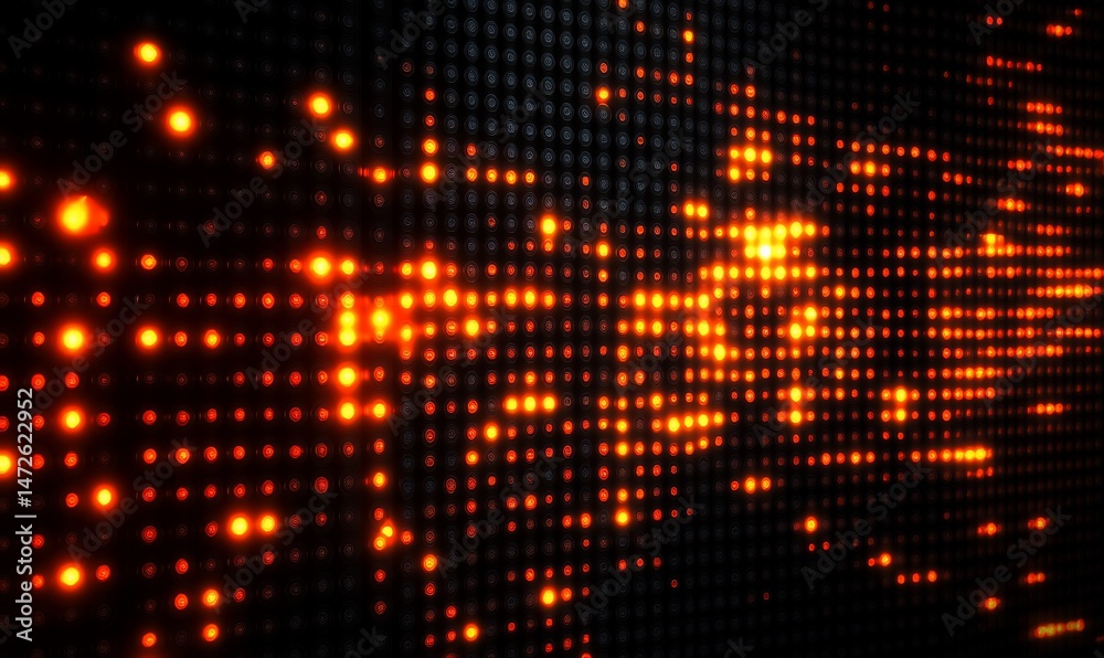 Wall mural glowing grid dynamic array of orange lights