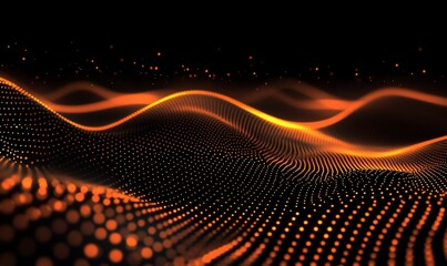 Glowing orange data waves flow smoothly