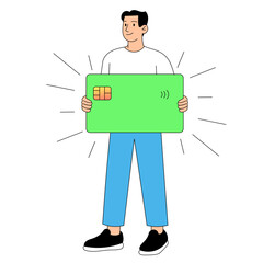 A Man Holding a Digital Payment Card Featuring Contactless Technology for Easy Transactions