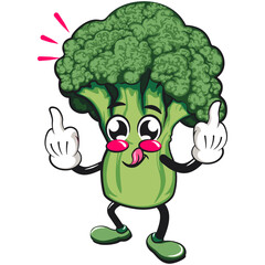 Cute broccoli vegatable vektor illustration mascot character raising two middle finger, work of hand drawn