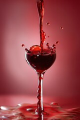The Final Splash: Romantic Red Liqueur Pouring from a Bottle in a Winery Setting