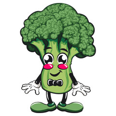 Cute broccoli vegatable vektor illustration mascot character wearing a bow tie and feeling cool, work of hand drawn