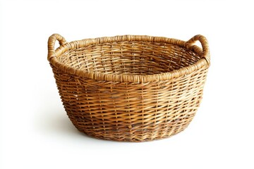Fototapeta premium Wicker basket with handles isolated on white background