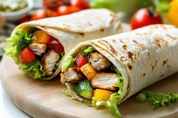 Two chicken wraps with salad filling