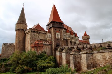 Fototapeta premium Discover the Legendary Corvin Castle: A Mediaeval Marvel and Vampire Lore Destination in Hunedoara, Romania
