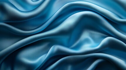 Fototapeta premium Elegant blue satin fabric with smooth, flowing waves, perfect for backgrounds, textiles, or fashion designs.
