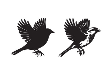 Sparrow Silhouette Vector Small Flying Bird Clipart Design