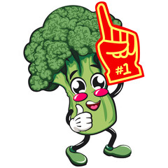 Cute broccoli vegatable vektor illustration mascot character raise finger foam, work of hand drawn