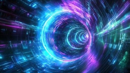 Fototapeta premium Digital tunnel with vibrant neon lights
