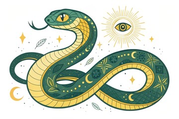 Obraz premium Mystic Abstract Snake Illustration with Surreal Elements and Patterns