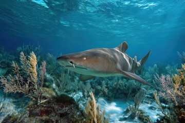 Nurse Shark Swimming Gracefully in the Crystal Blue Waters of the Caribbean Sea