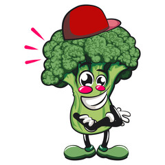 Cute broccoli vegatable vektor illustration mascot character in cool hip-hop style, work of hand drawn
