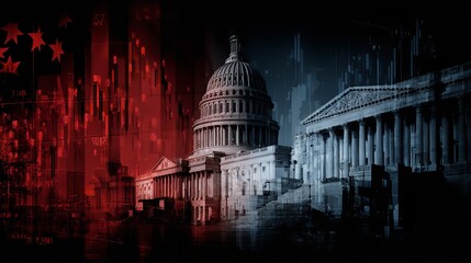 U.S. Capitol with Economic Downtrend Graph – American Politics and Crisis Concept