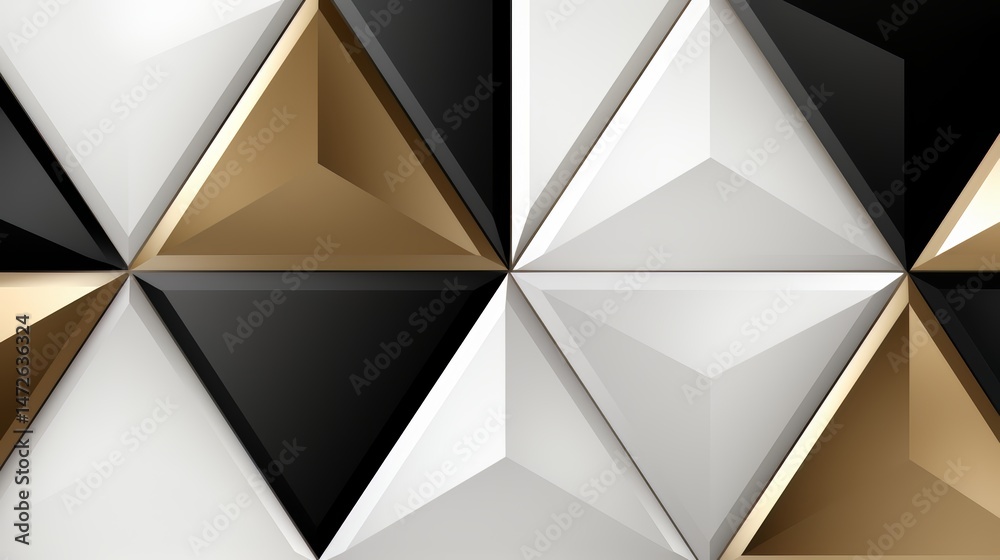 Leinwandbilder black and white image of a triangle with gold trim. the image is a geometric design with a gold and 