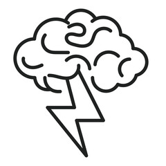 Brain shape with a lightning bolt striking it, representing an idea, brainstorm or creative thought process. Editable line