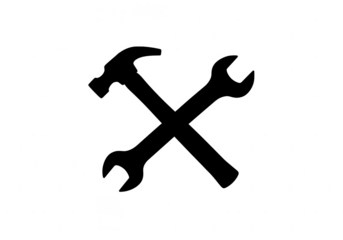 Hammer and wrench crossed silhouette isolated on transparent background