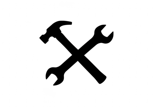 Hammer and wrench crossed silhouette isolated on transparent background - Powered by Adobe