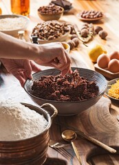 Mixing traditional Easter cozonac ingredients captures the essence of home baking, highlighting family values and seasonal flavors with a rustic, inviting composition
