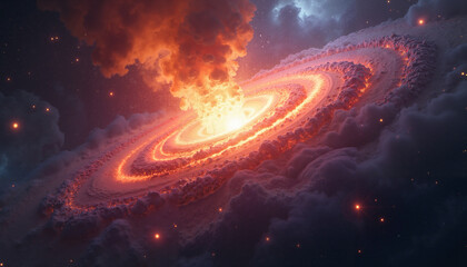 Obraz premium Dramatic cosmic explosion of a galaxy with vivid colors and luminous swirling gases in space 