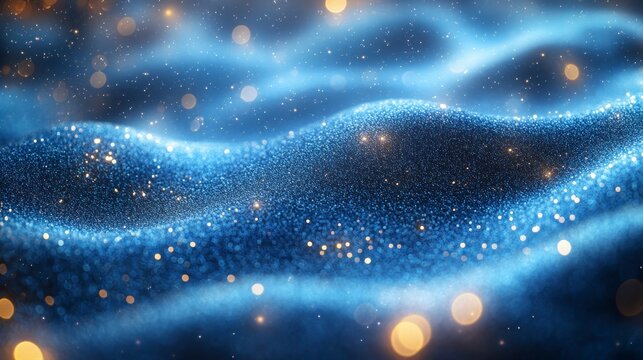 Wavy blue surface dotted with sparkling gold lights, creating a magical, textured background