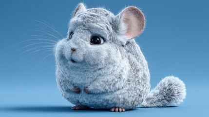 Obraz premium A stunning 3D rendering of a white chinchilla, captured in a full-body portrait against a minimalistic background. Generative AI