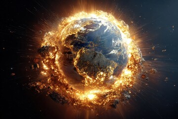 Fototapeta premium Dramatic Earth Implosion - Artistic Illustration of Planetary Disintegration in Space