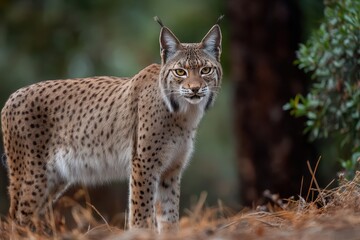 Vigilant Iberian Lynx in Alert Stance Amidst Natural Habitat