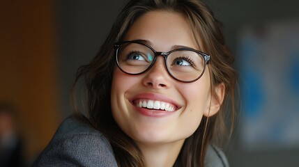 Obraz premium Happy office worker with glasses for job opportunity promotion 