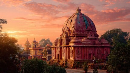 Obraz premium Jagannath Puri Temple: Architectural Marvel of Faith and Culture at Sunset During Pandemic Times