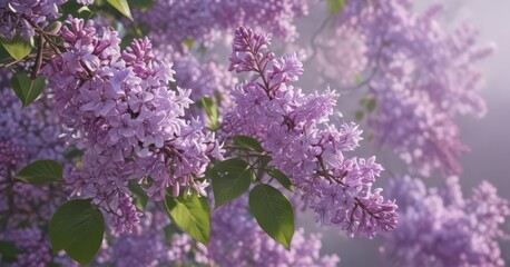 Obraz premium Delicate purple lilac blossoms, soft spring background, romantic, photography, petals