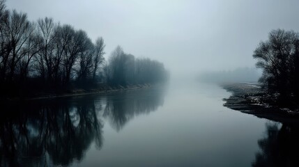 Fototapeta premium Misty River Charon: Enigmatic Waters in the Heart of the Czech Republic