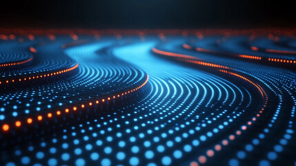 Glowing round illuminated lines with motion blur, rendered in 3D, creating a dynamic and futuristic effect. The movement of the lines adds a sense of energy and fluidity, making it a visually striking