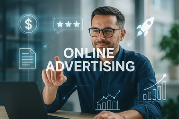Online advertising concept Internet advertising digital marketing social media - Modern Digital Business Concept