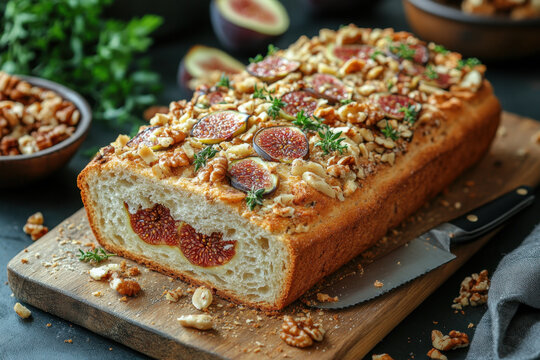 Sliced figo bread topped with fresh figo and figo slices.