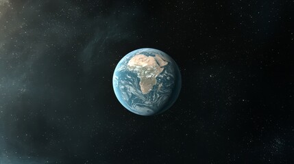 Obraz premium Blue and white planet in the middle of a black sky. The planet is surrounded by a lot of stars