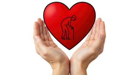 Isolated Hands Holding Heart with Elderly Person Icon