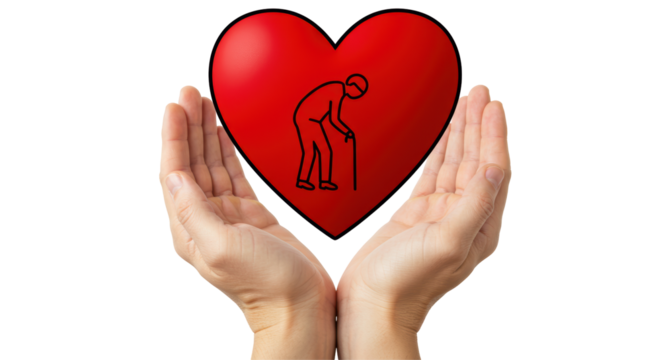 Isolated Hands Holding Heart with Elderly Person Icon