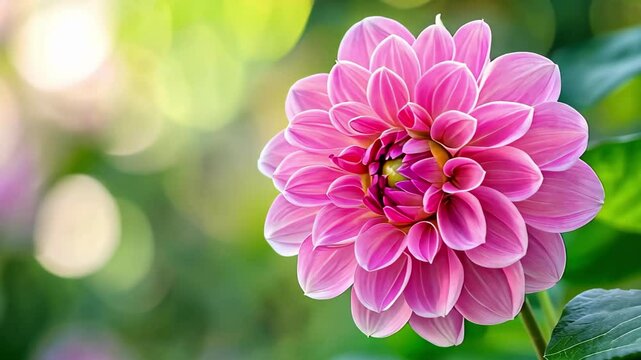 Closeup of a delicate pink flower with soft focus background highlighting its vibrant beauty, Closeup of pink flower in softfocus background, with green leaves