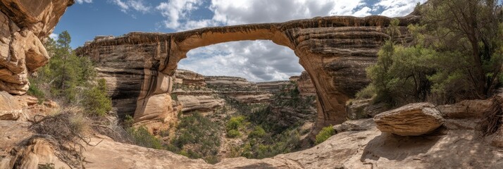Fototapeta premium Owachomo Bridge: An Amazing Arch at Natural Bridges National Monument with Stunning Canyon Details