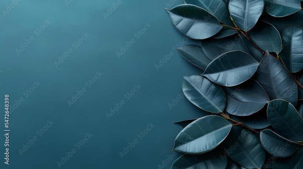 Aufkleber blue background with a bunch of green leaves. the leaves are arranged in a way that they look like t