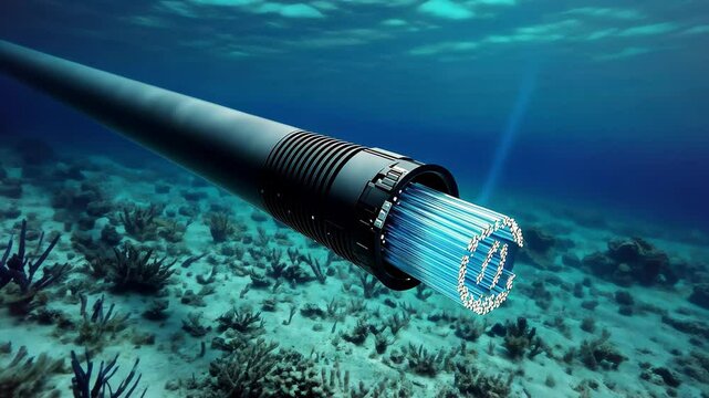 High Tech submarine fiber optic cable facilitating global communication under the ocean, High Tech submarine fiber optic cable for global underwater communication, data transmission