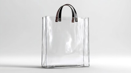 Transparent Plastic Tote Bag Mockup on White Background – Front View with Shadows and Highlights for Branding and Packaging Design Use