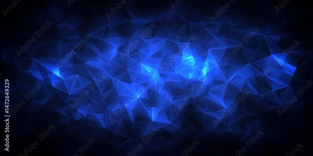 Poster blue background with a lot of triangles. the background is very dark