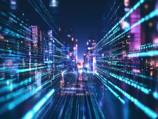 Futuristic city data stream